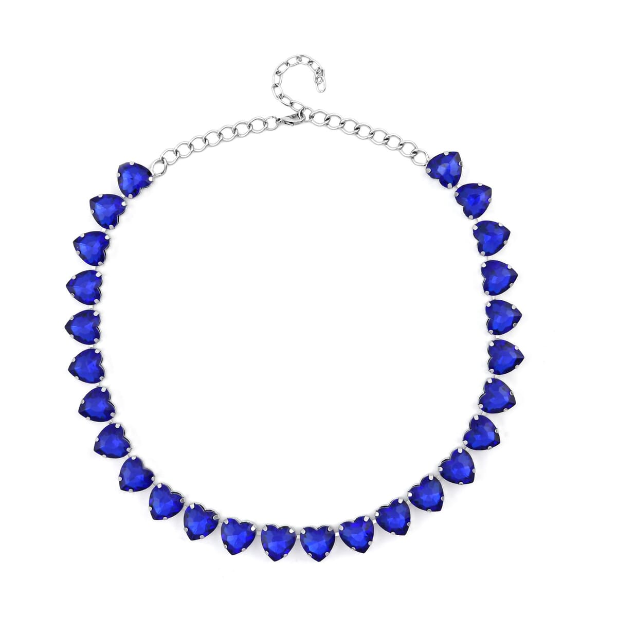 Sapphire Blue Color Glass Heart Necklace 20-22 Inches in Silvertone image number 0