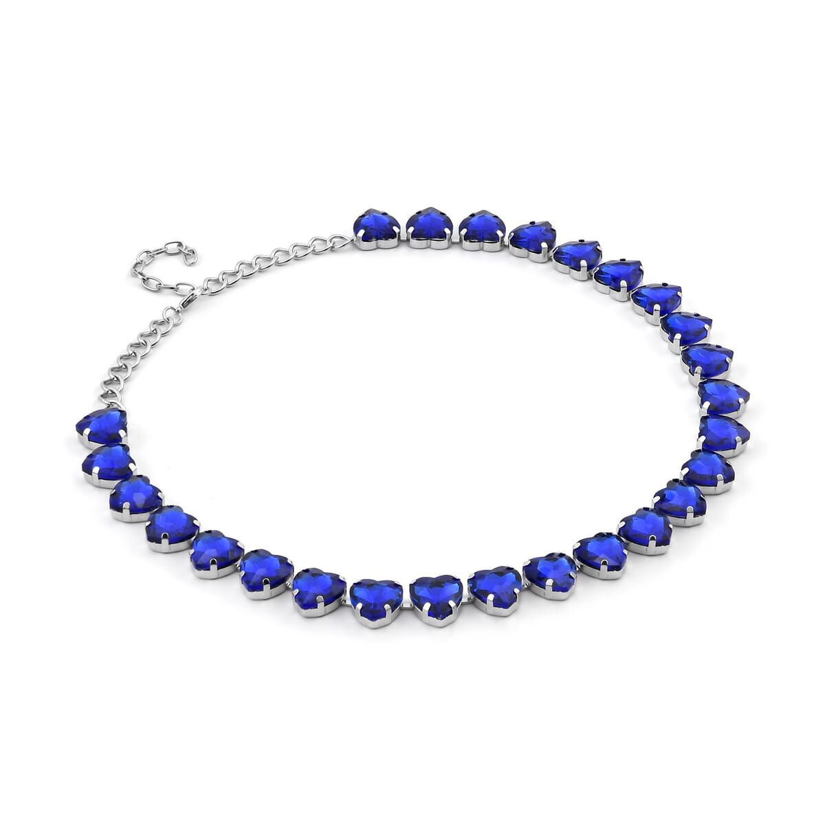 Sapphire Blue Color Glass Heart Necklace 20-22 Inches in Silvertone image number 2