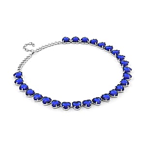 Sapphire Blue Color Glass Heart Necklace 20-22 Inches in Silvertone