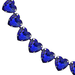 Sapphire Blue Color Glass Heart Necklace 20-22 Inches in Silvertone