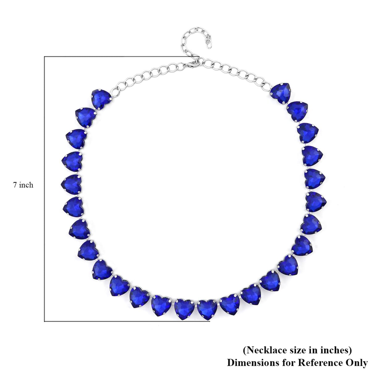 Sapphire Blue Color Glass Heart Necklace 20-22 Inches in Silvertone image number 4