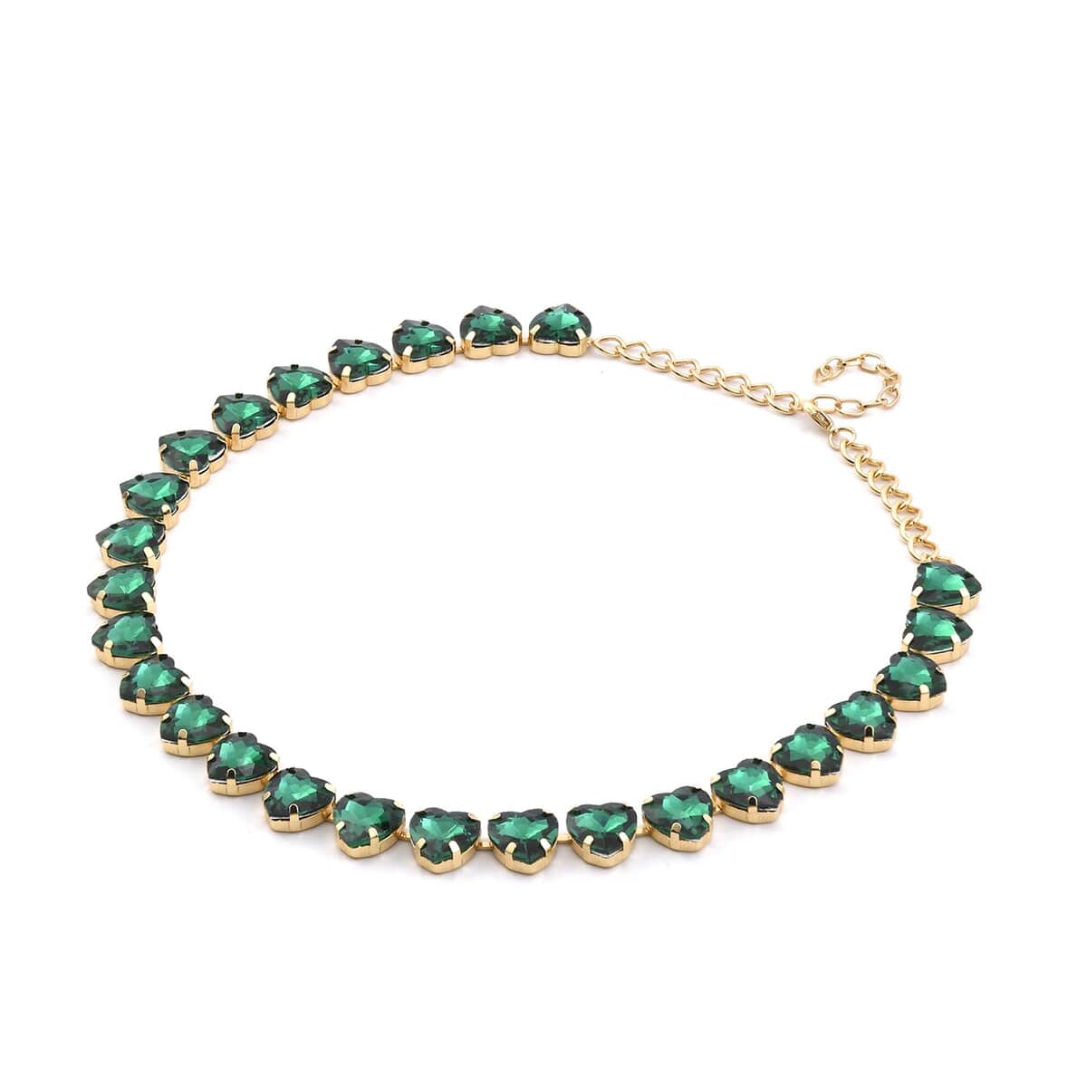 Green Glass Heart Necklace 20-22 Inches in Goldtone image number 2