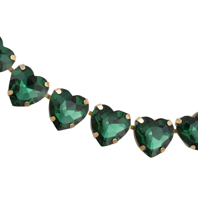 Green Glass Heart Necklace 20-22 Inches in Goldtone