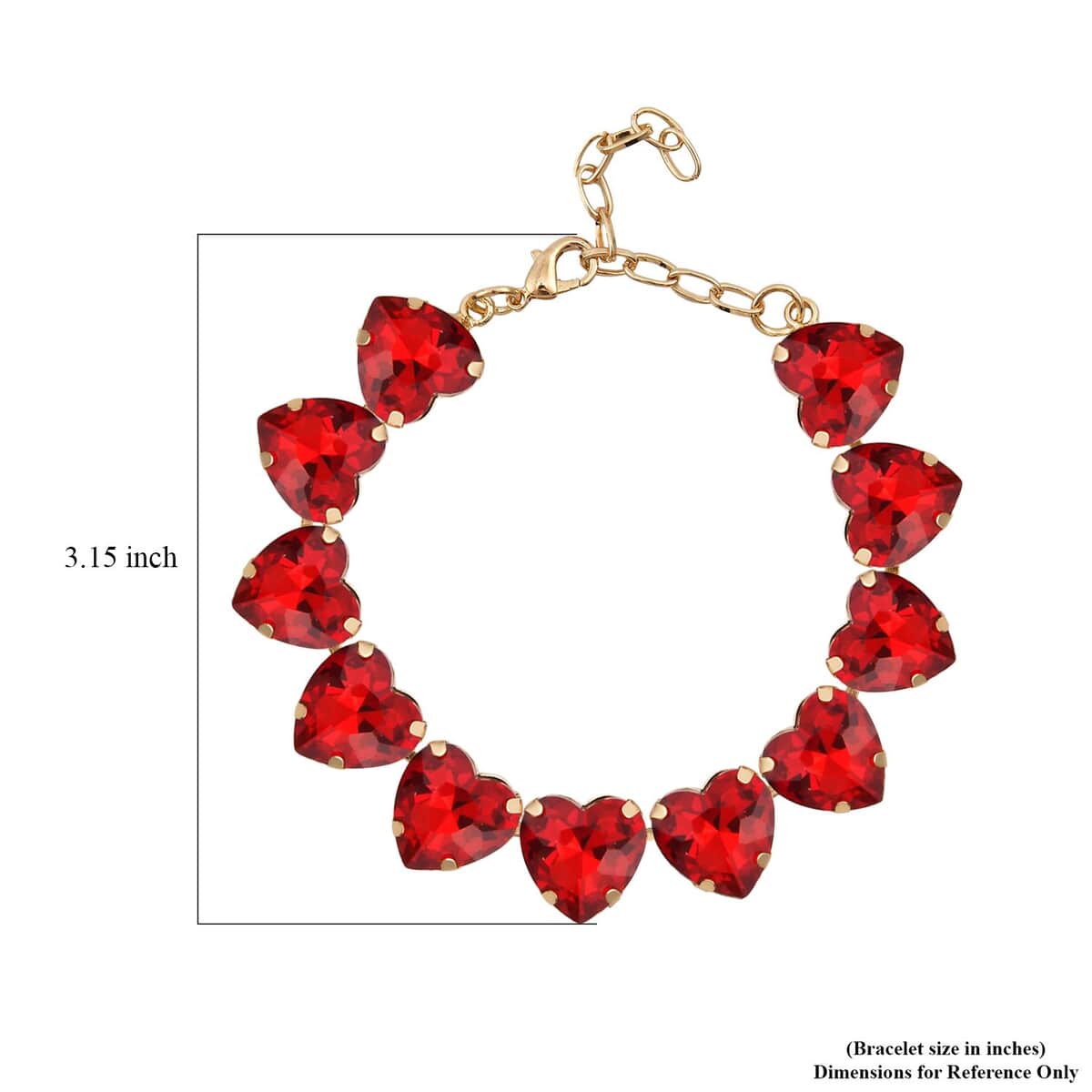 Red Glass Heart Bracelet in Goldtone (7.50-9.50In) image number 3