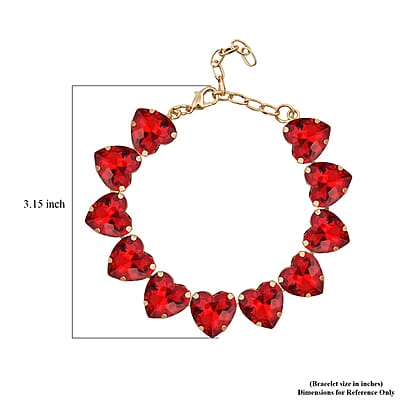 Red Glass Heart Bracelet in Goldtone (7.50-9.50In)