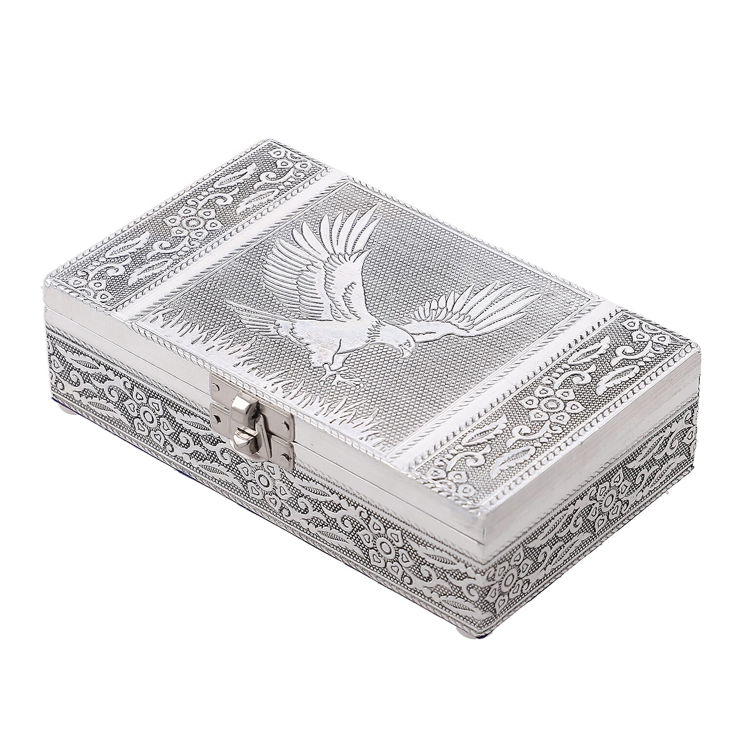 Handcrafted Set of 3, Eagle Embossed Rectangular Aluminium Oxidized Storage Box