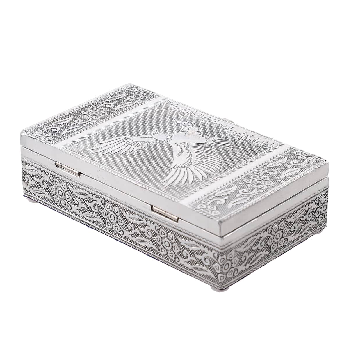 "Set of 3, Eagle Embossed Rectangular Aluminium Oxidized Storage Boxes SIZE: 6.5(L)x4(W)x1.75(H) inches COLOR: Silver" image number 4