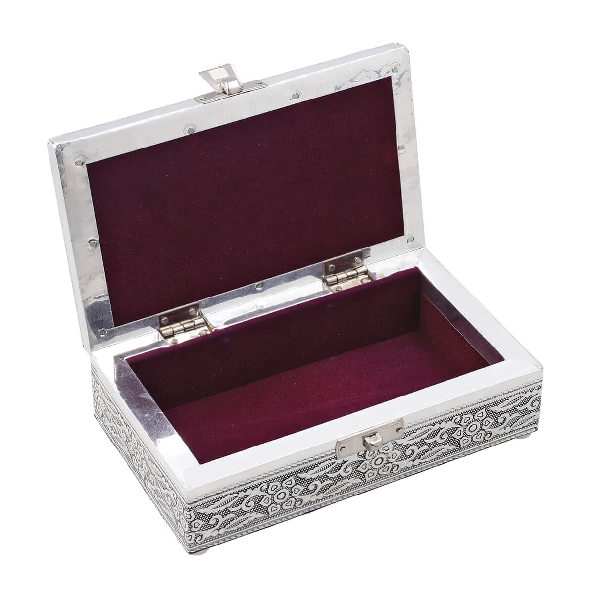 "Set of 3, Eagle Embossed Rectangular Aluminium Oxidized Storage Boxes SIZE: 6.5(L)x4(W)x1.75(H) inches COLOR: Silver" image number 5