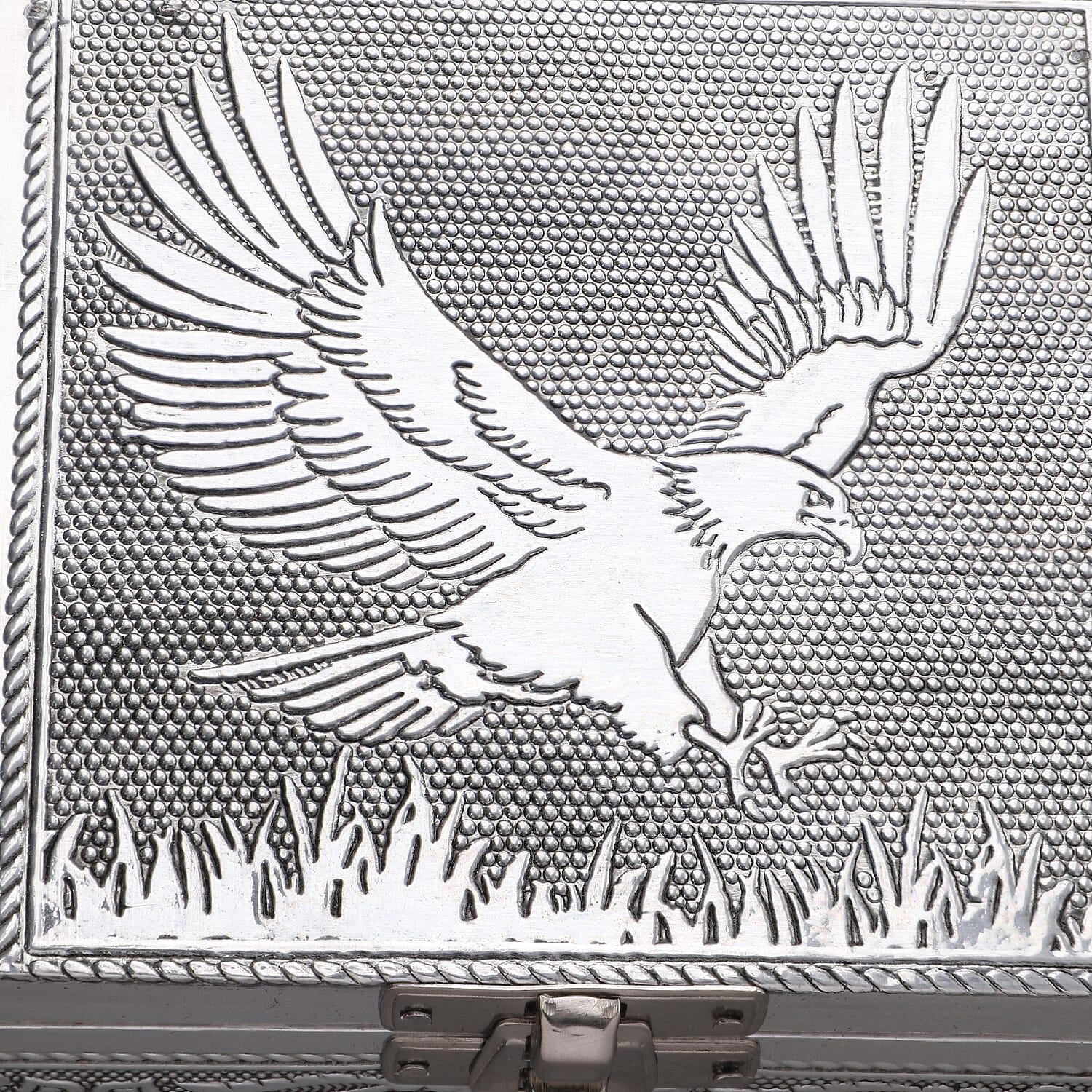 Handcrafted Set of 3, Eagle Embossed Rectangular Aluminium Oxidized Storage Box