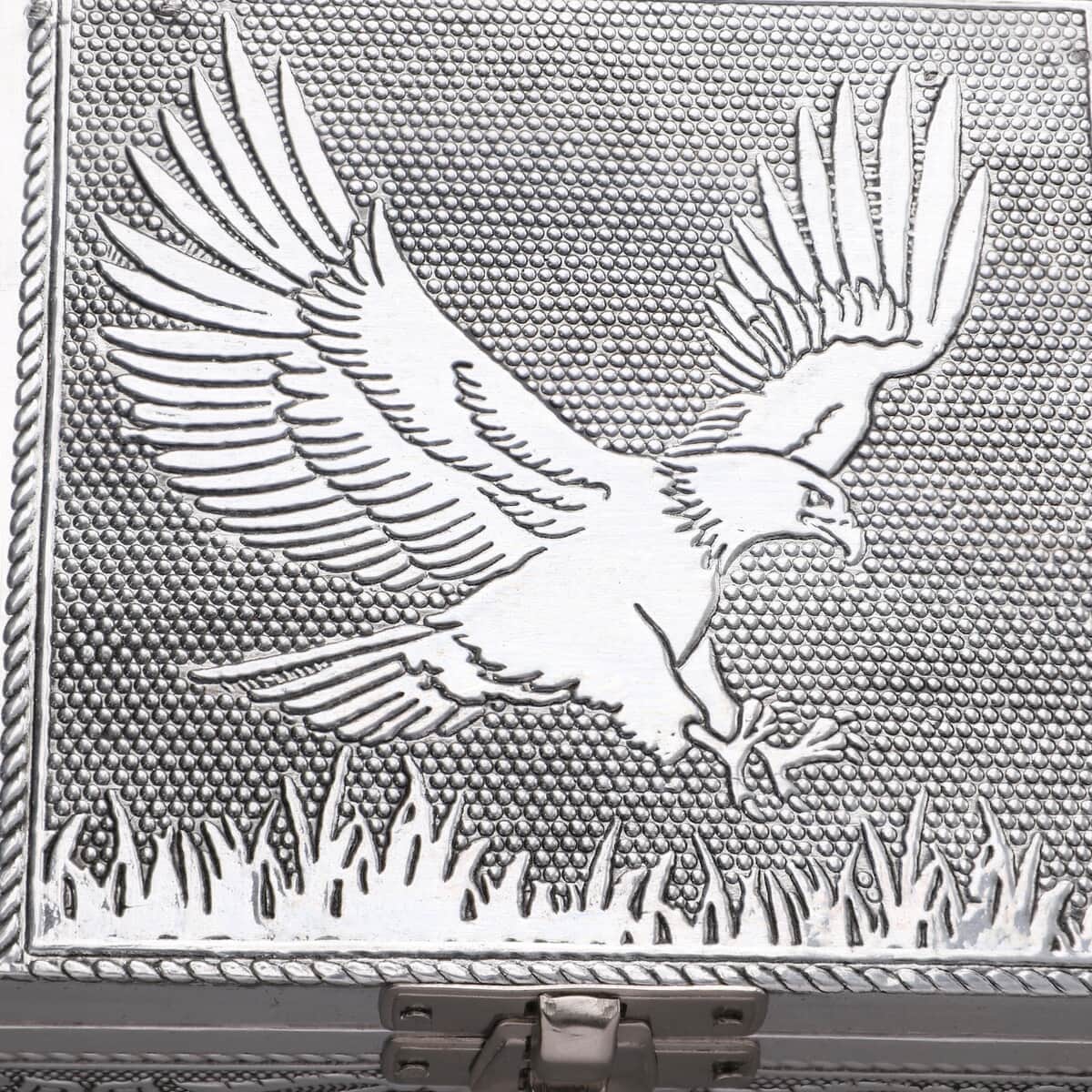 "Set of 3, Eagle Embossed Rectangular Aluminium Oxidized Storage Boxes SIZE: 6.5(L)x4(W)x1.75(H) inches COLOR: Silver" image number 7