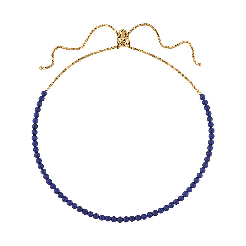 EverTrue Lapis Lazuli, Neon Green Crystal Beaded Panther Slider Necklace (18 Inches) in ION Plated YG Stainless Steel 111.50 ctw , Tarnish-Free, Waterproof, Sweat Proof Jewelry
