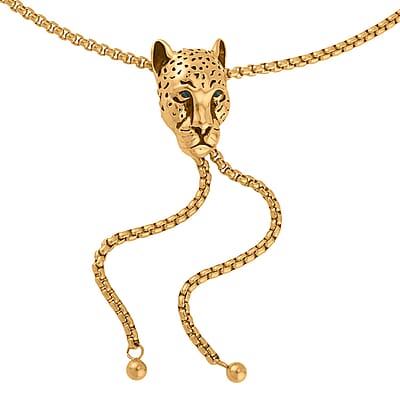EverTrue Lapis Lazuli, Neon Green Crystal Beaded Panther Slider Necklace (18 Inches) in ION Plated YG Stainless Steel 111.50 ctw , Tarnish-Free, Waterproof, Sweat Proof Jewelry