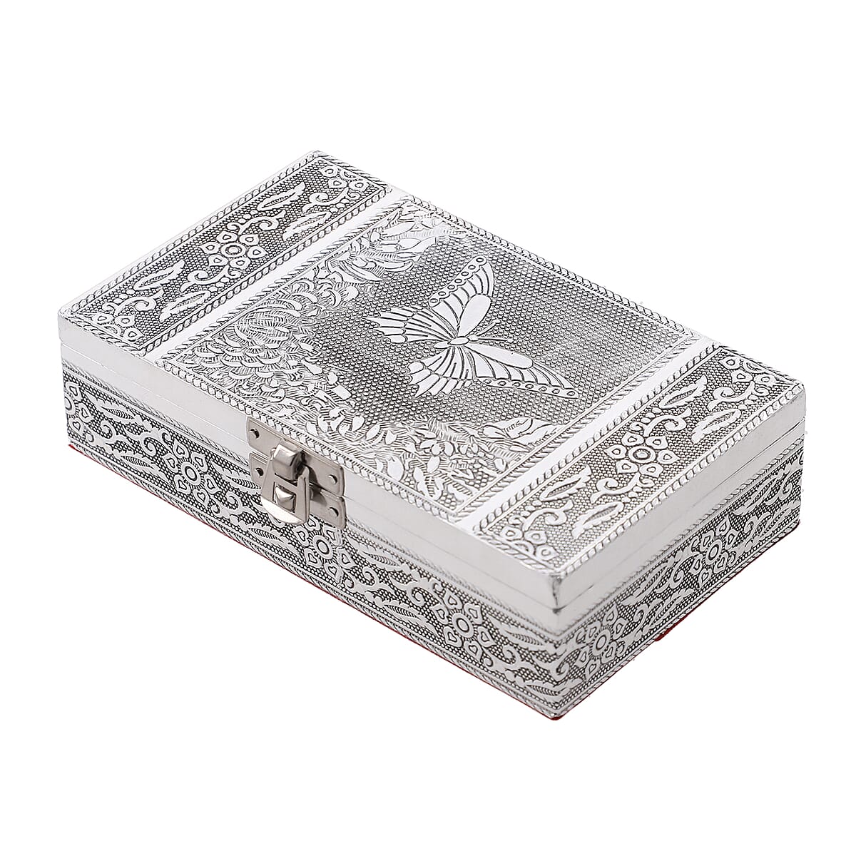 Handcrafted Set of 3, Butterfly Embossed Rectangular Aluminium Oxidized Storage Box image number 3