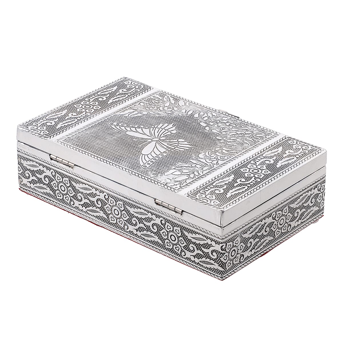 Handcrafted Set of 3, Butterfly Embossed Rectangular Aluminium Oxidized Storage Box image number 4