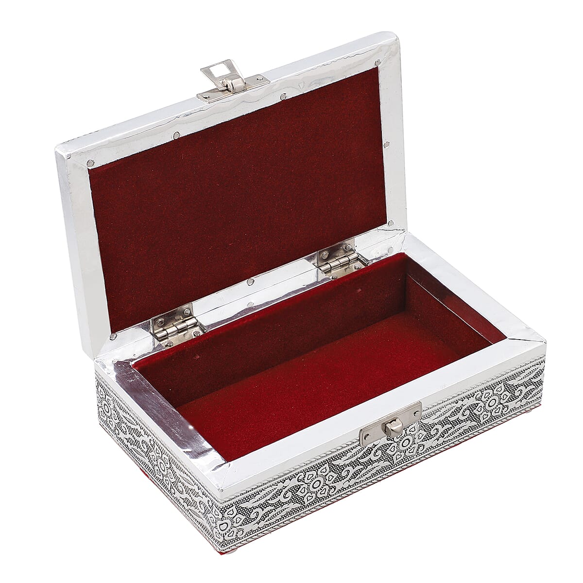 Handcrafted Set of 3, Butterfly Embossed Rectangular Aluminium Oxidized Storage Box image number 5