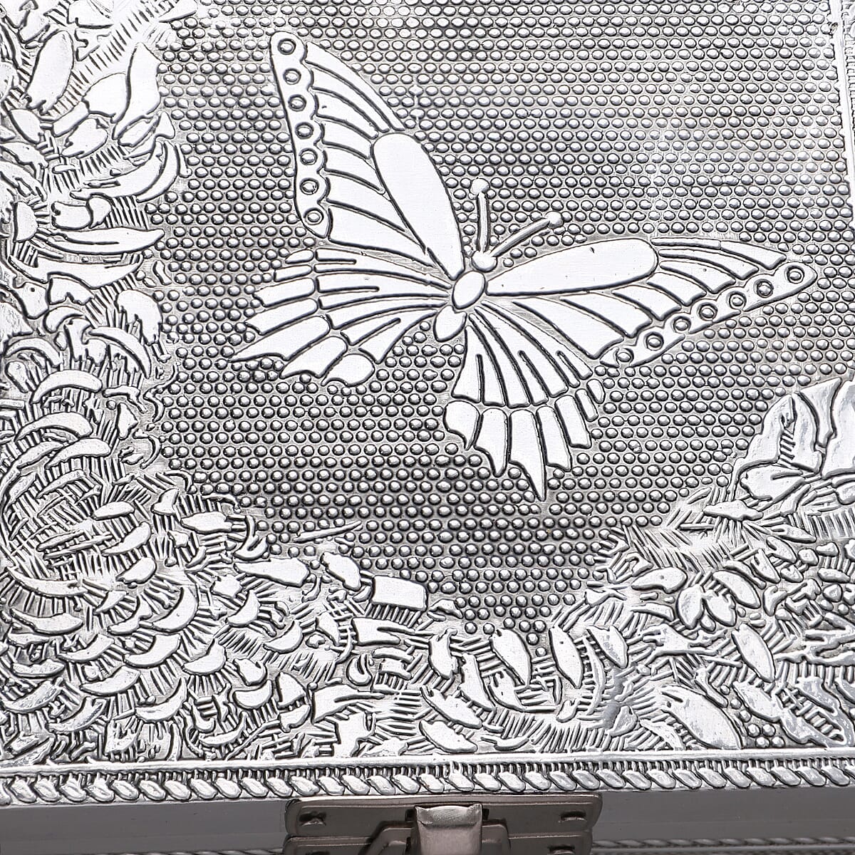 Handcrafted Set of 3, Butterfly Embossed Rectangular Aluminium Oxidized Storage Box image number 7