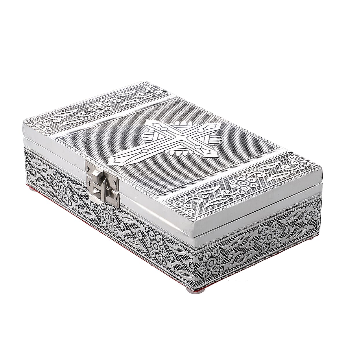 Handcrafted Set of 3, Cross Embossed Rectangular Aluminium Oxidized Storage Box image number 3