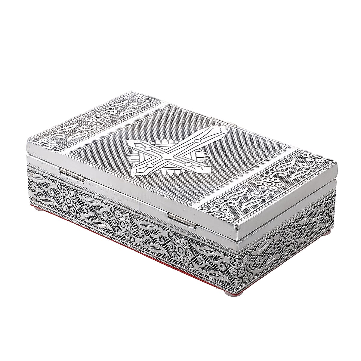 Handcrafted Set of 3, Cross Embossed Rectangular Aluminium Oxidized Storage Box image number 4