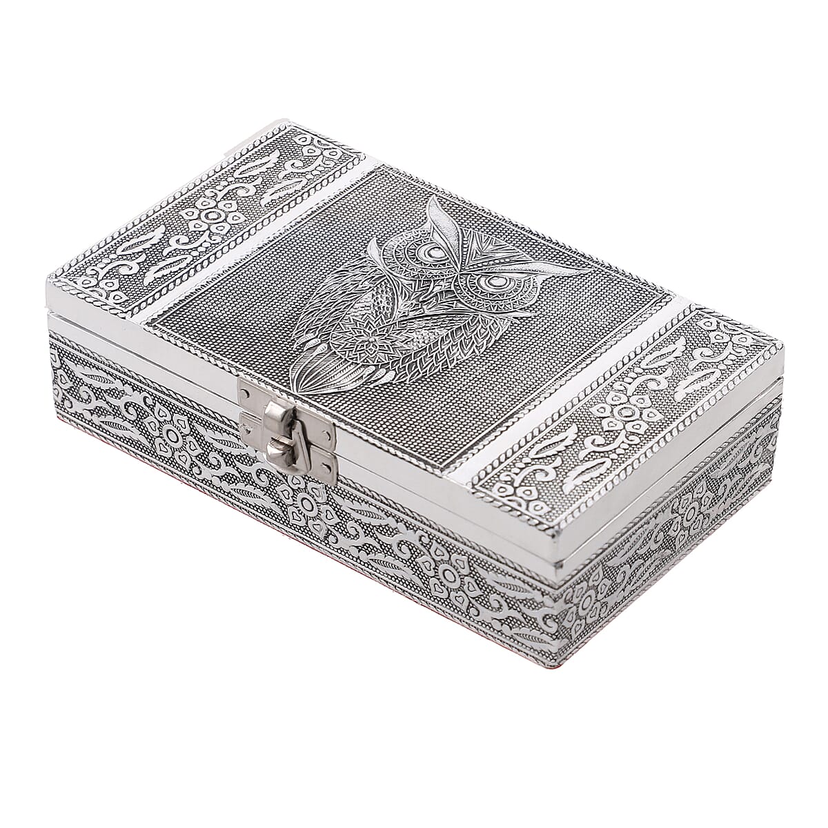 Handcrafted Set of 3, Owl Embossed Rectangular Aluminium Oxidized Storage Box image number 2