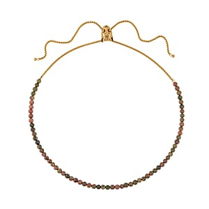 EverTrue Unakite, Neon Green Crystal Beaded Panther Slider Necklace (18 Inches) in ION Plated YG Stainless Steel 111.50 ctw , Tarnish-Free, Waterproof, Sweat Proof Jewelry