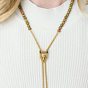 EverTrue Unakite, Neon Green Crystal Beaded Panther Slider Necklace (18 Inches) in ION Plated YG Stainless Steel 111.50 ctw , Tarnish-Free, Waterproof, Sweat Proof Jewelry