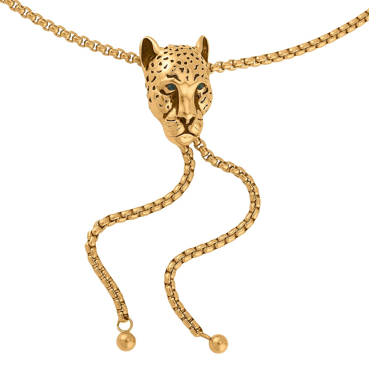 EverTrue Unakite, Neon Green Crystal Beaded Panther Slider Necklace (18 Inches) in ION Plated YG Stainless Steel 111.50 ctw , Tarnish-Free, Waterproof, Sweat Proof Jewelry image number 4