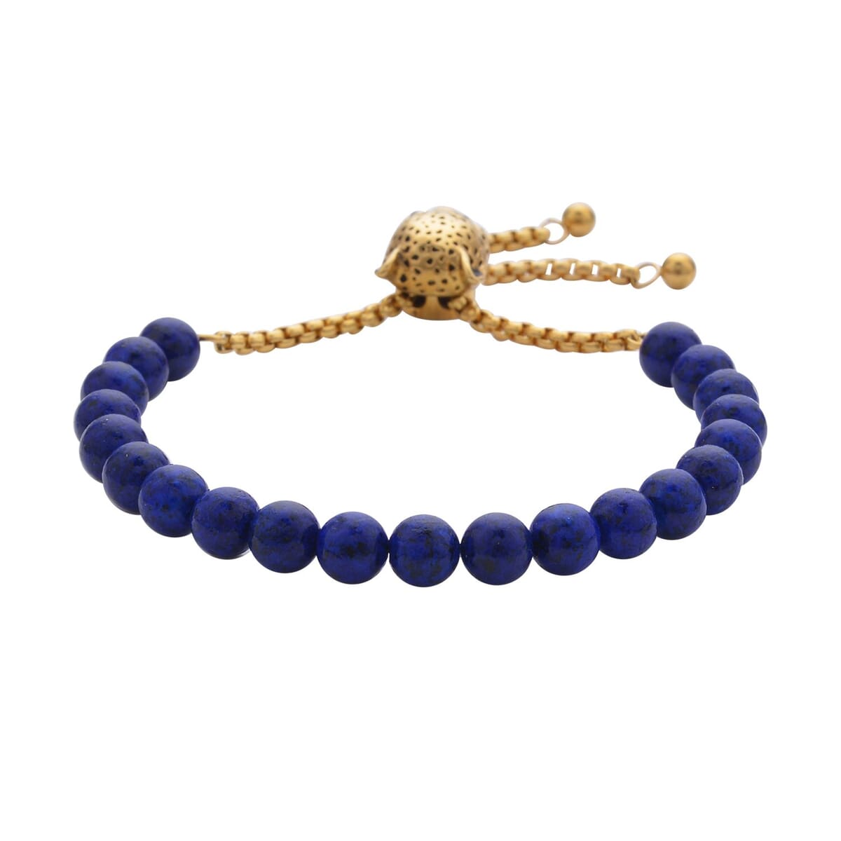 Lapis Lazuli and Neon Green Austrian Crystal Bolo Bracelet with Tiger Motif Slider Lock in ION Plated YG Stainless Steel (6-9In) 30.00 ctw image number 3