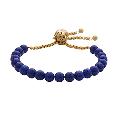 EverTrue Lapis Lazuli, Neon Green Austrian Crystal Bolo Bracelet with Panther Motif Slider Lock in ION Plated YG Stainless Steel (6-9In) 30.00 ctw , Tarnish-Free, Waterproof, Sweat Proof Jewelry