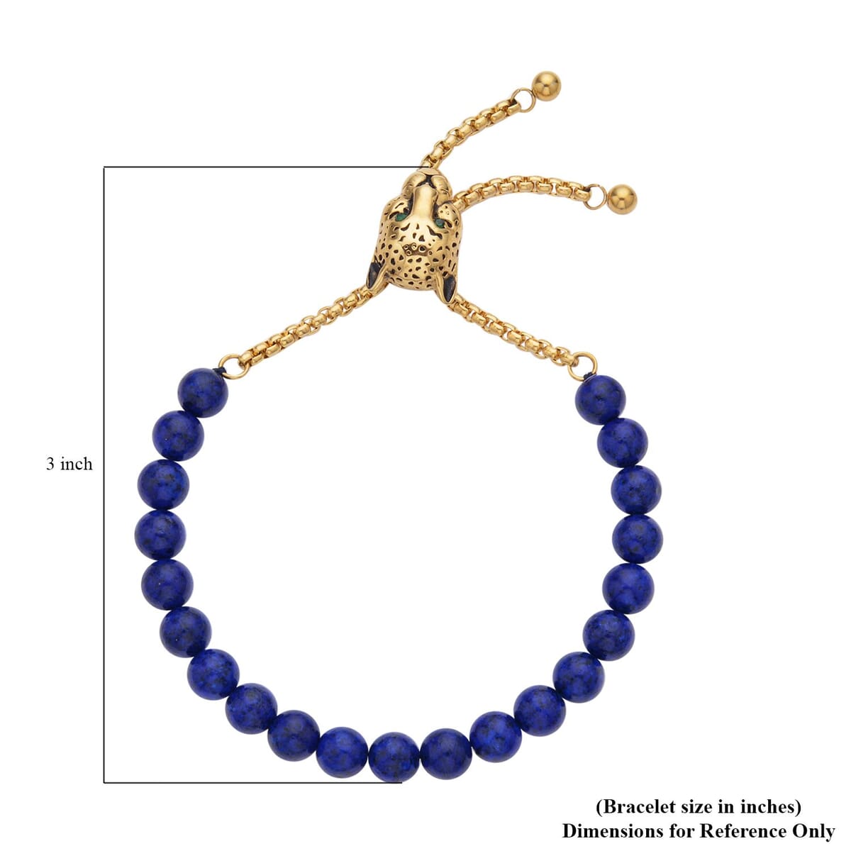 Lapis Lazuli and Neon Green Austrian Crystal Bolo Bracelet with Tiger Motif Slider Lock in ION Plated YG Stainless Steel (6-9In) 30.00 ctw image number 4
