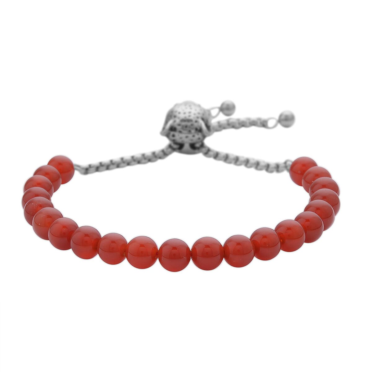 EverTrue Red Agate, Neon Green Austrian Crystal Bolo Bracelet with Panther Motif Slider Lock in Black Oxidized Stainless Steel (6-9In) 30.00 ctw , Tarnish-Free, Waterproof, Sweat Proof Jewelry image number 3