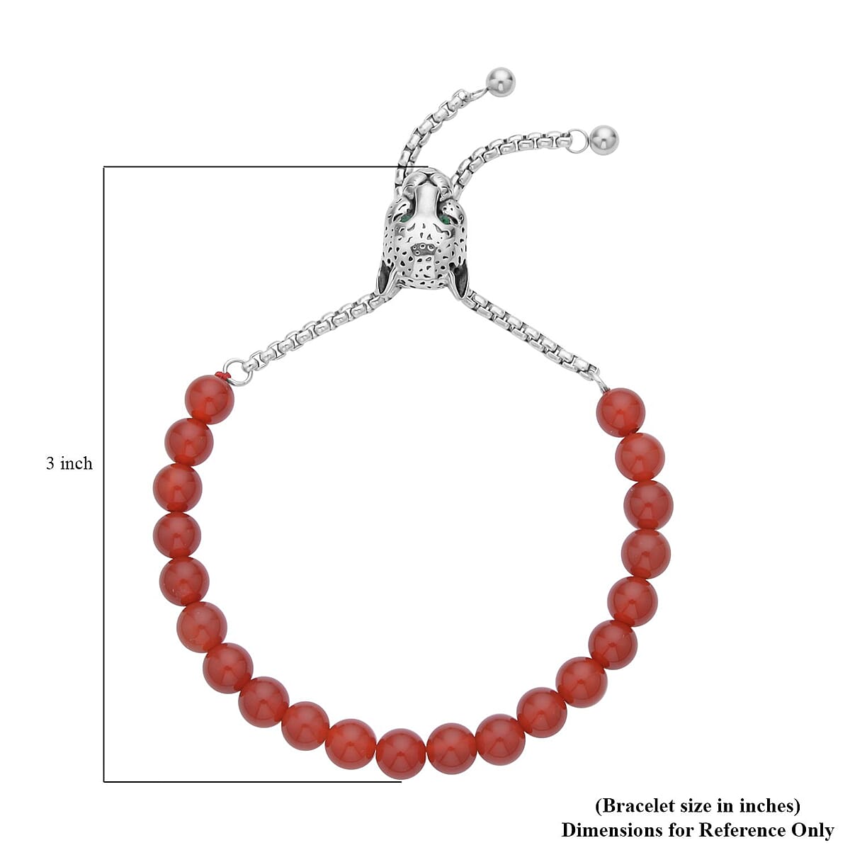 EverTrue Red Agate, Neon Green Austrian Crystal Bolo Bracelet with Panther Motif Slider Lock in Black Oxidized Stainless Steel (6-9In) 30.00 ctw , Tarnish-Free, Waterproof, Sweat Proof Jewelry image number 4