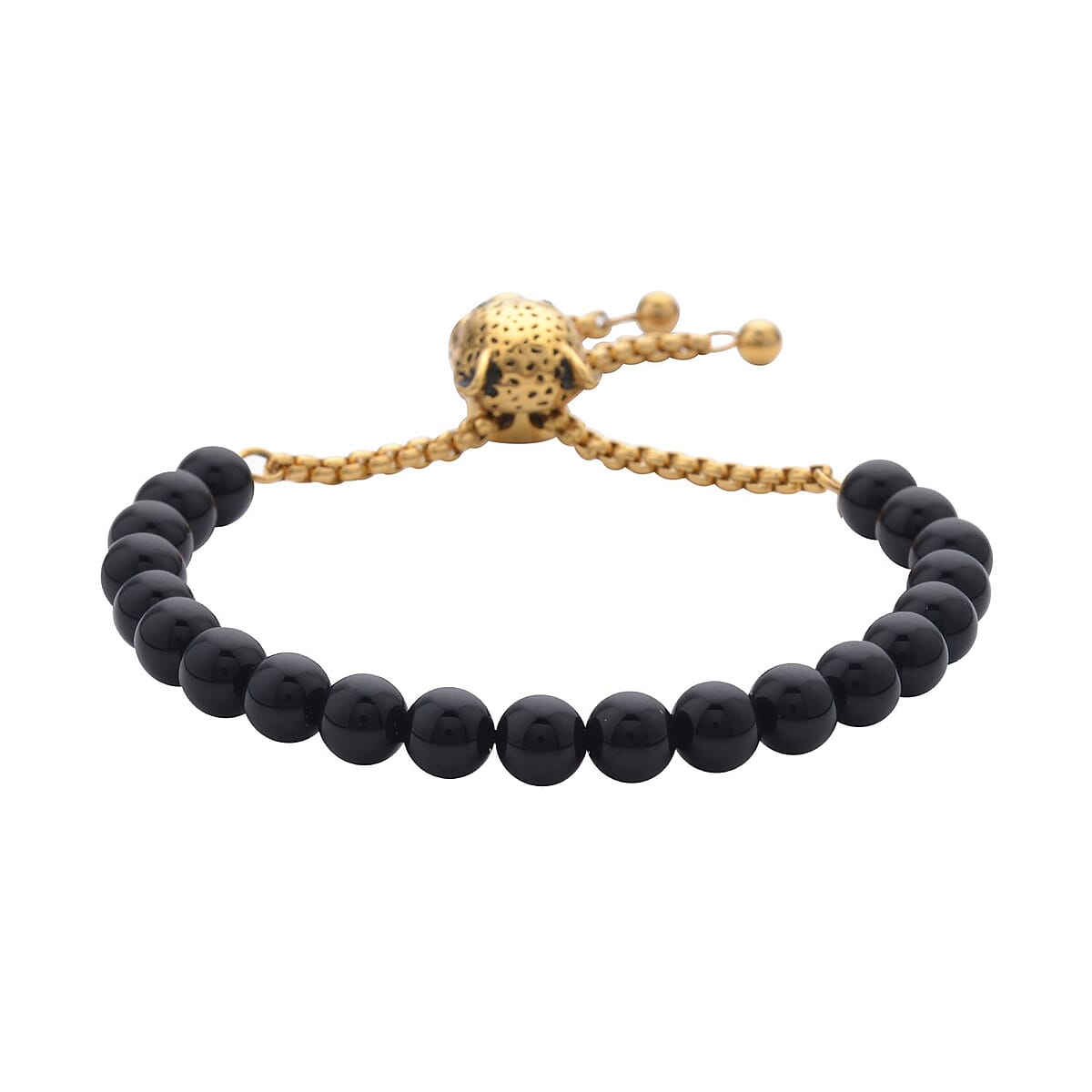 EverTrue Black Agate, Neon Green Austrian Crystal Bolo Bracelet with Panther Motif Slider Lock in ION Plated YG Stainless Steel (6-9In) 30.00 ctw , Tarnish-Free, Waterproof, Sweat Proof Jewelry image number 3