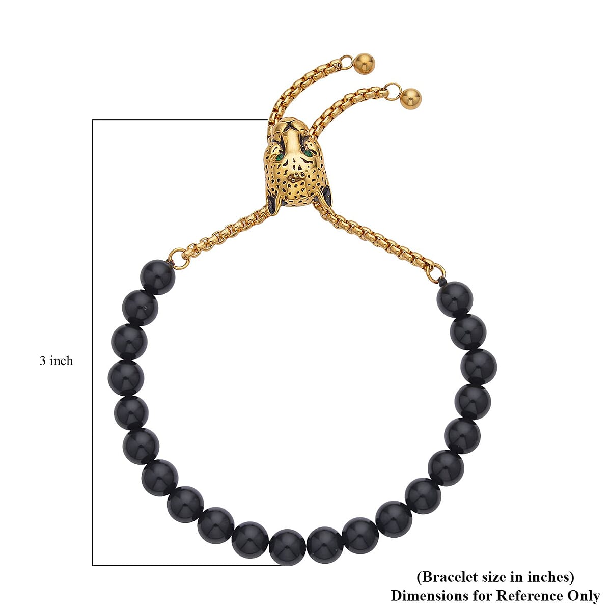 EverTrue Black Agate, Neon Green Austrian Crystal Bolo Bracelet with Panther Motif Slider Lock in ION Plated YG Stainless Steel (6-9In) 30.00 ctw , Tarnish-Free, Waterproof, Sweat Proof Jewelry image number 4
