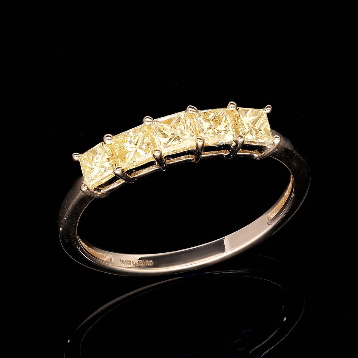 SGL Certified LUXORO 14K Yellow Gold Princess Cut Natural Yellow Diamond I2-I3 Ring 2 Grams 1.00 ctw image number 1