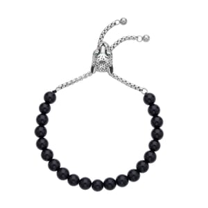 EverTrue Black Agate, Neon Green Austrian Crystal Bolo Bracelet with Panther Motif Slider Lock in Black Oxidized Stainless Steel (6-9In) 30.00 ctw , Tarnish-Free, Waterproof, Sweat Proof Jewelry