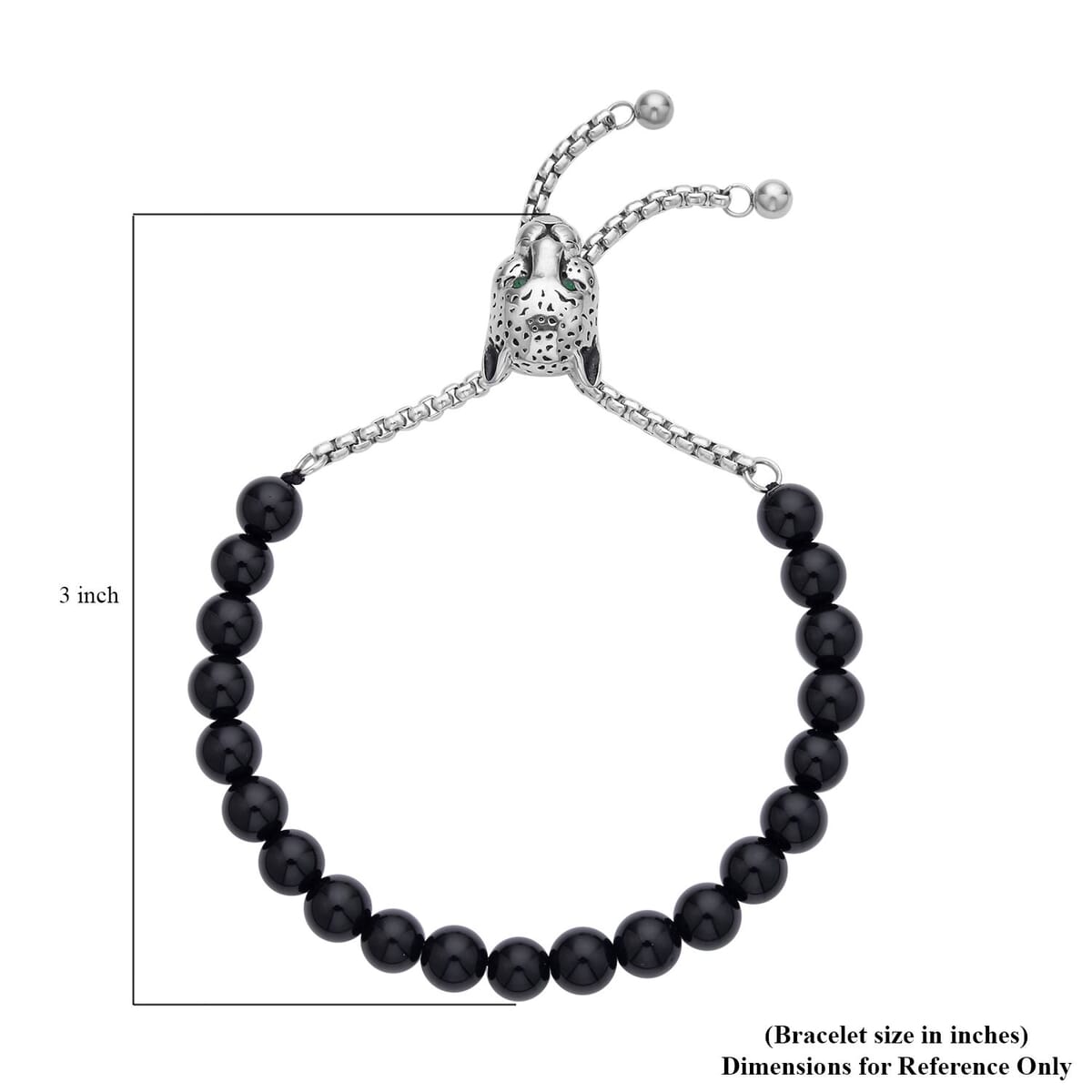 EverTrue Black Agate, Neon Green Austrian Crystal Bolo Bracelet with Panther Motif Slider Lock in Black Oxidized Stainless Steel (6-9In) 30.00 ctw , Tarnish-Free, Waterproof, Sweat Proof Jewelry image number 4