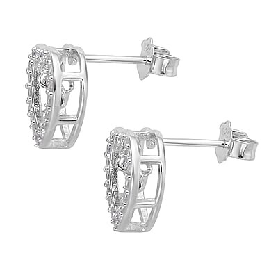 Simulated Diamond Heart Shape Dancing Earrings in Rhodium Over Sterling Silver 1.50 ctw