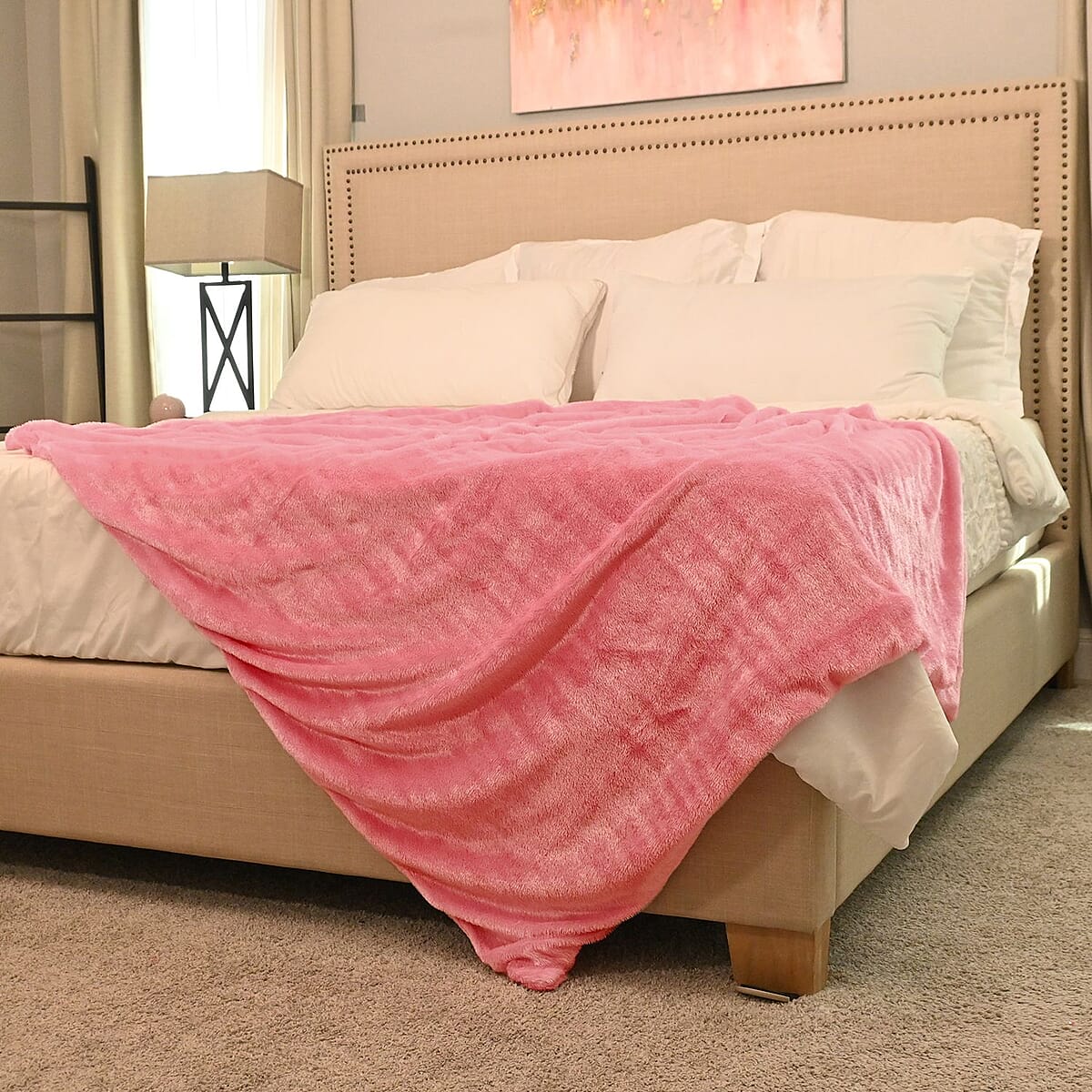 Homesmart Bubblegum Pink Stock Solid Double Layers Rabbit Hair Throw image number 1