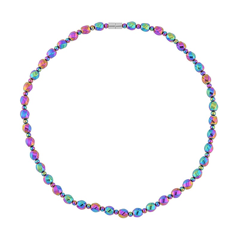 Magic Color Plated Hematite Beaded Necklace 20 Inches in Silvertone 323.00 ctw