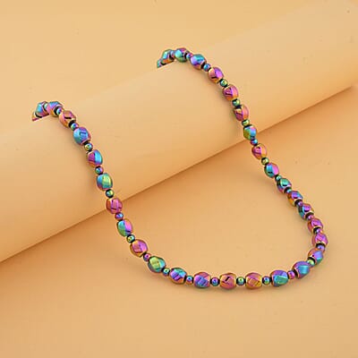 Magic Color Plated Hematite Beaded Necklace 20 Inches in Silvertone 323.00 ctw