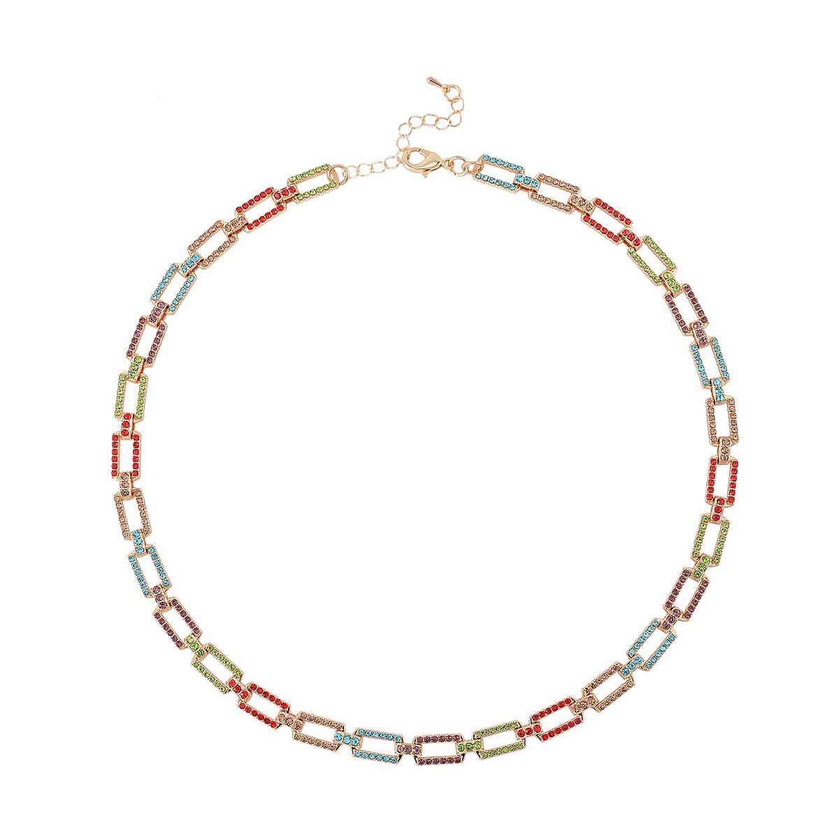 Multi Color Austrian Crystal Link Necklace 20-22 Inches in Goldtone image number 0