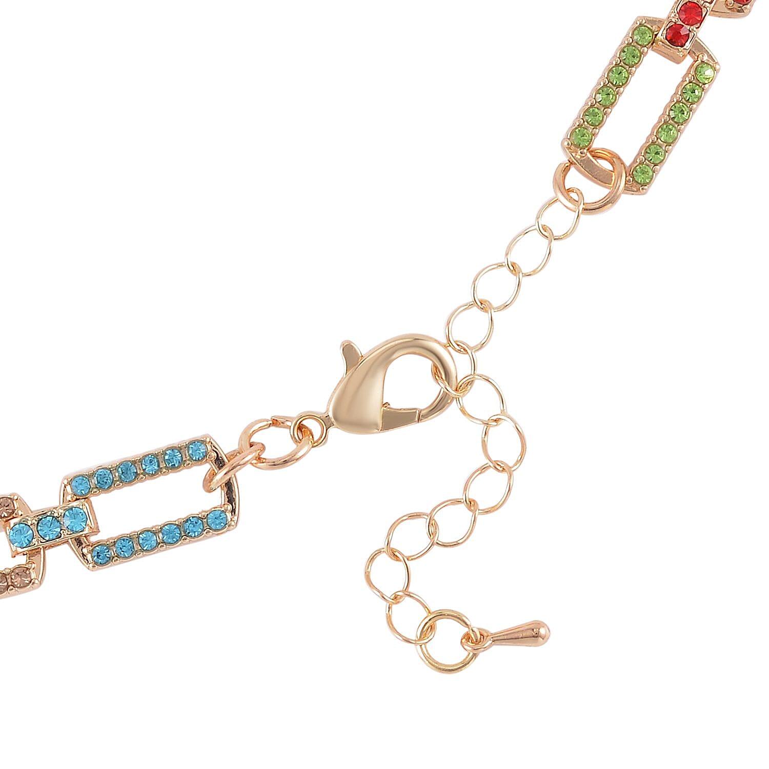 Multi Color Austrian Crystal Link Necklace 20-22 Inches in Goldtone