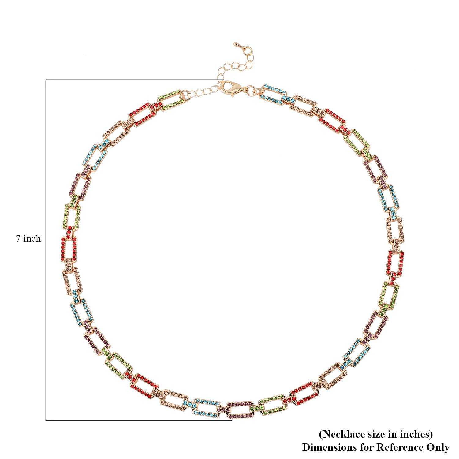 Multi Color Austrian Crystal Link Necklace 20-22 Inches in Goldtone