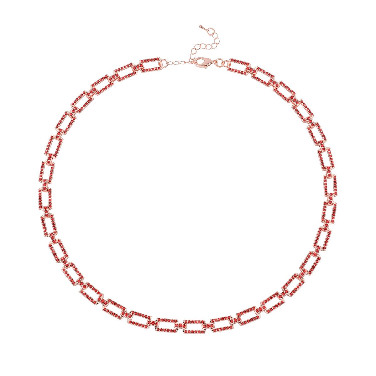 Red Color Austrian Crystal Link Necklace 20-22 Inches in Rosetone image number 0