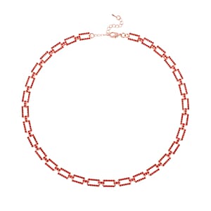 Red Color Austrian Crystal Link Necklace 20-22 Inches in Rosetone