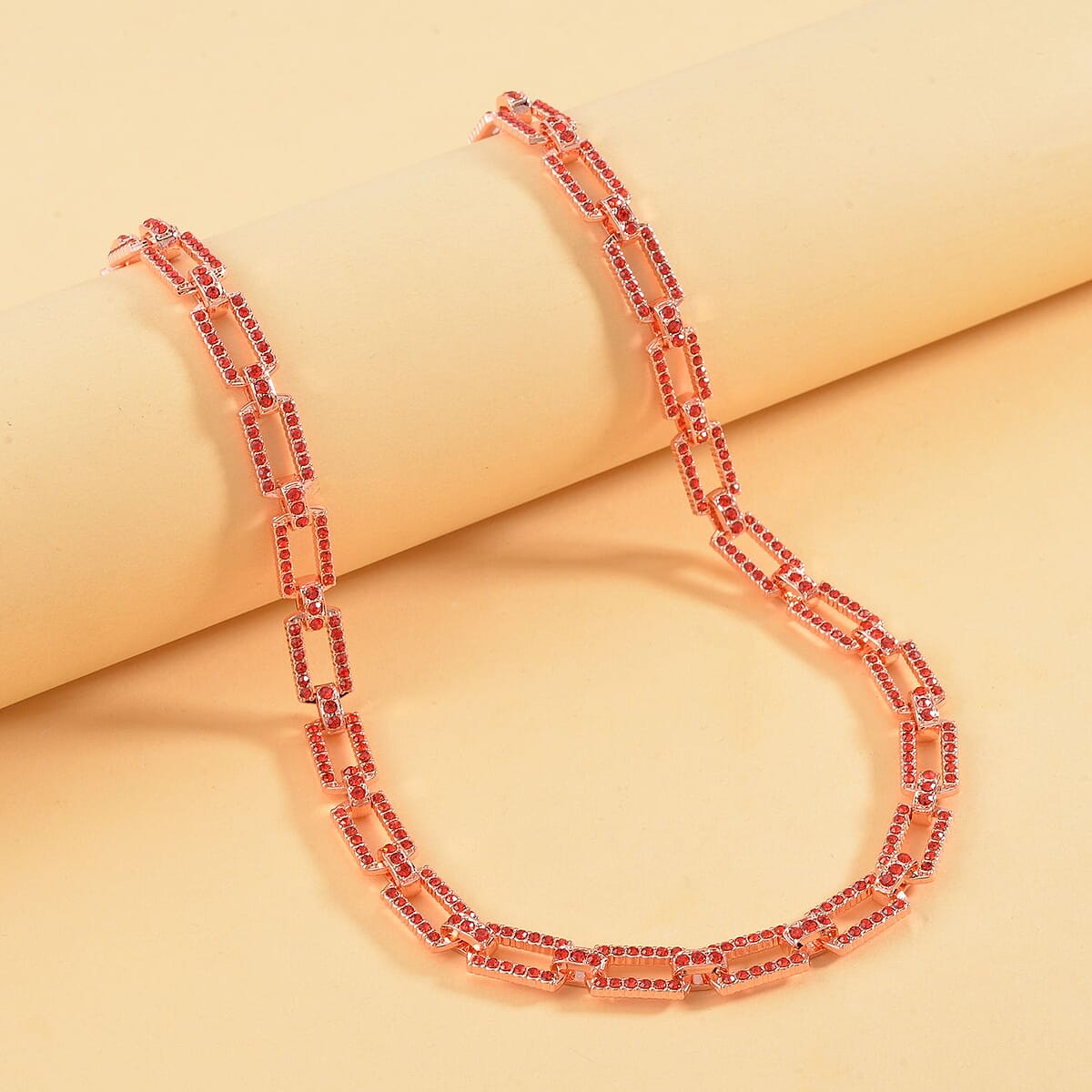 Red Color Austrian Crystal Link Necklace 20-22 Inches in Rosetone image number 1
