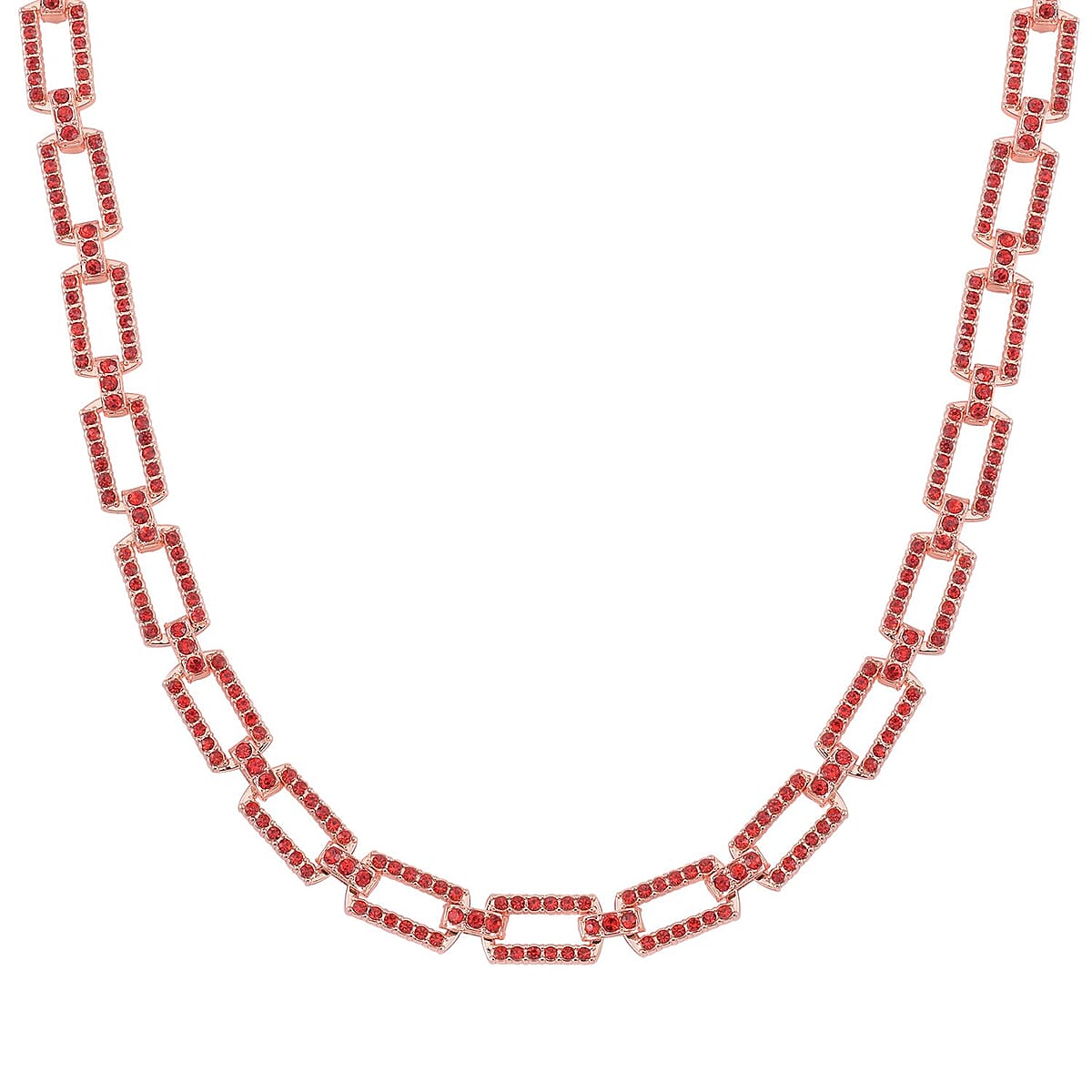 Red Color Austrian Crystal Link Necklace 20-22 Inches in Rosetone image number 2