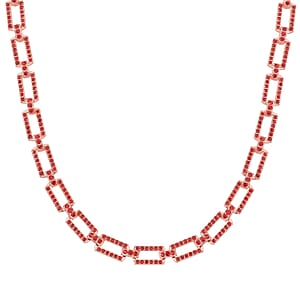 Red Color Austrian Crystal Link Necklace 20-22 Inches in Rosetone