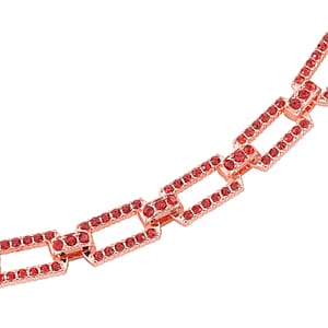 Red Color Austrian Crystal Link Necklace 20-22 Inches in Rosetone