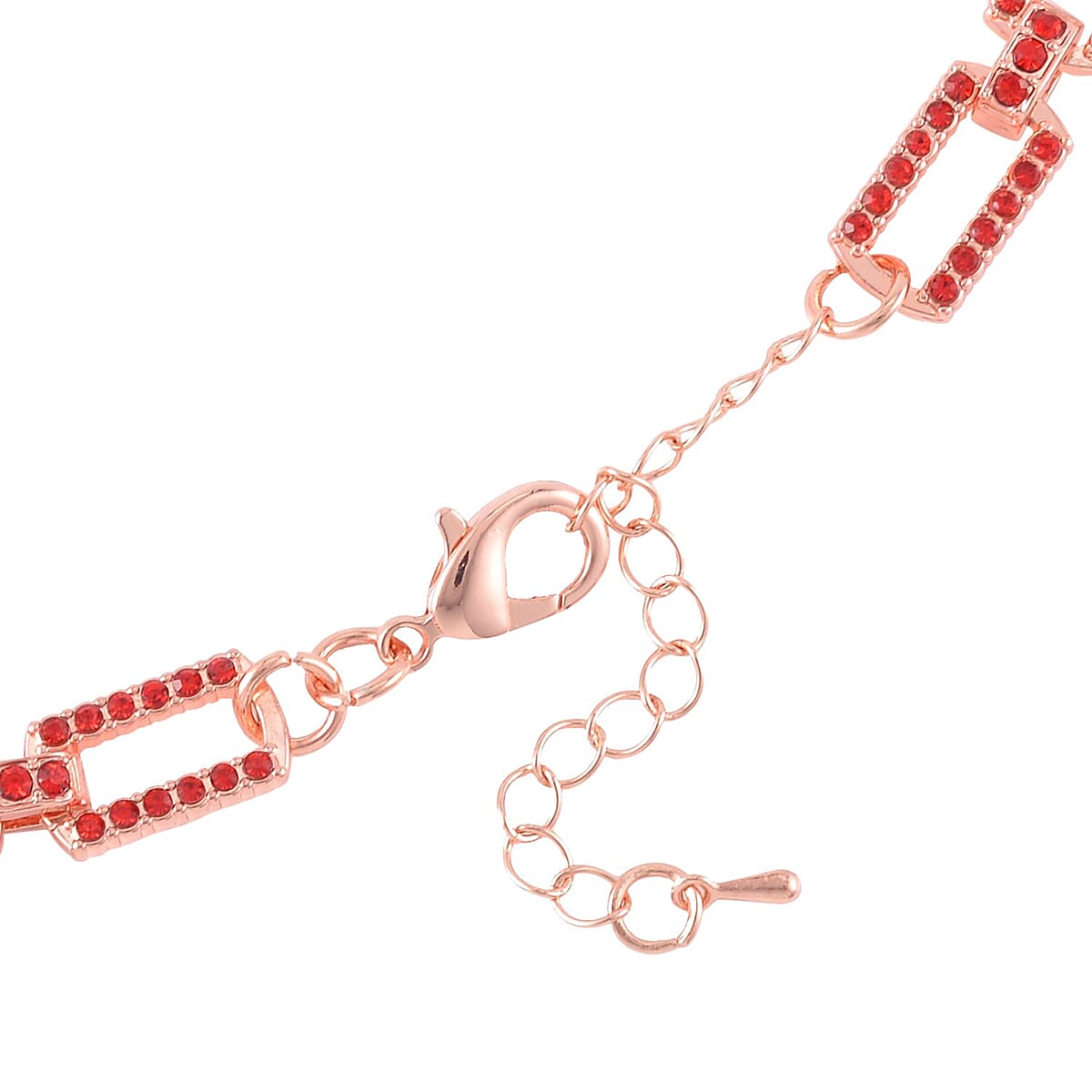 Red Color Austrian Crystal Link Necklace 20-22 Inches in Rosetone image number 4